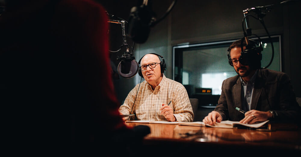 Charles Morris and David Wollen recording in studio